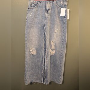 Nordstrom PTCL Long Destructed Denim Skirt Medium